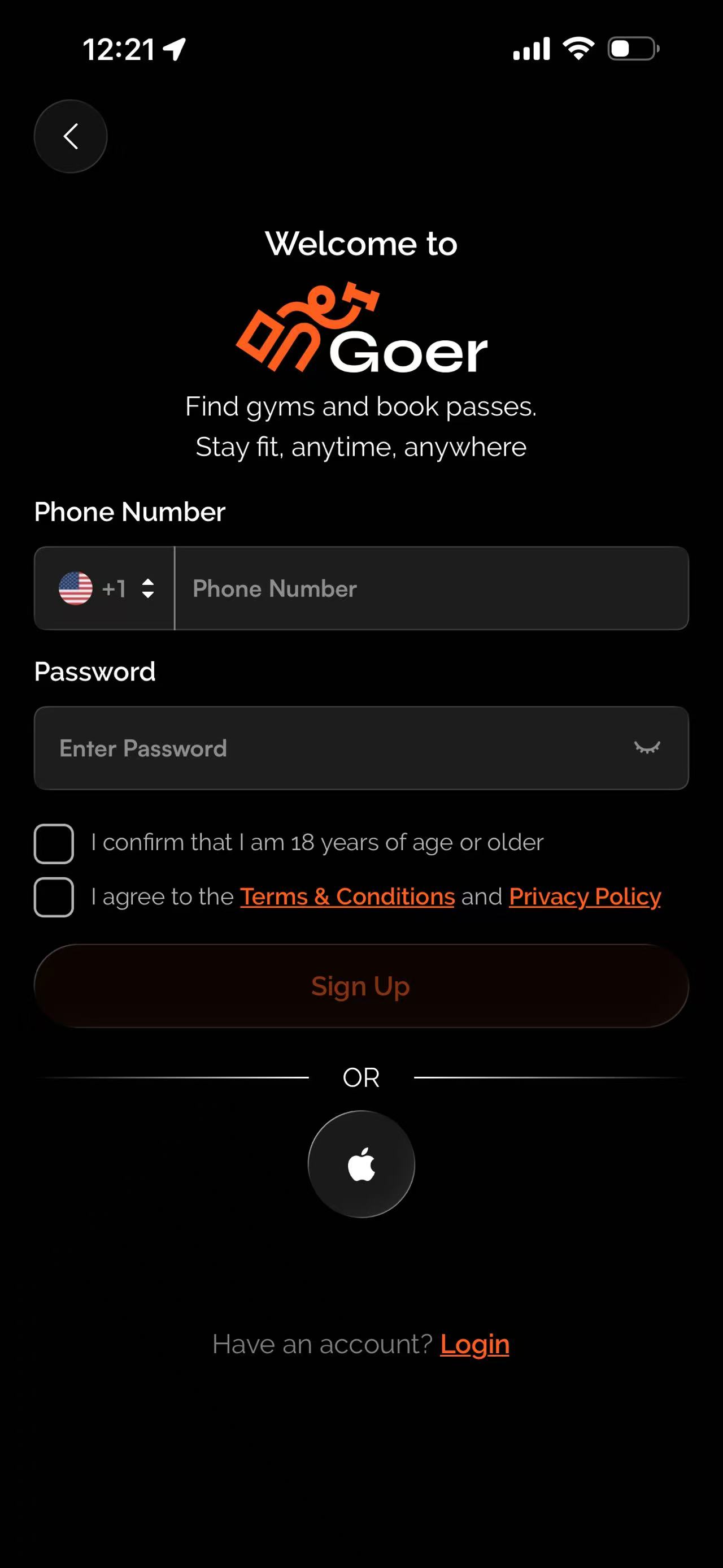 1. Registration Phone Number Screen